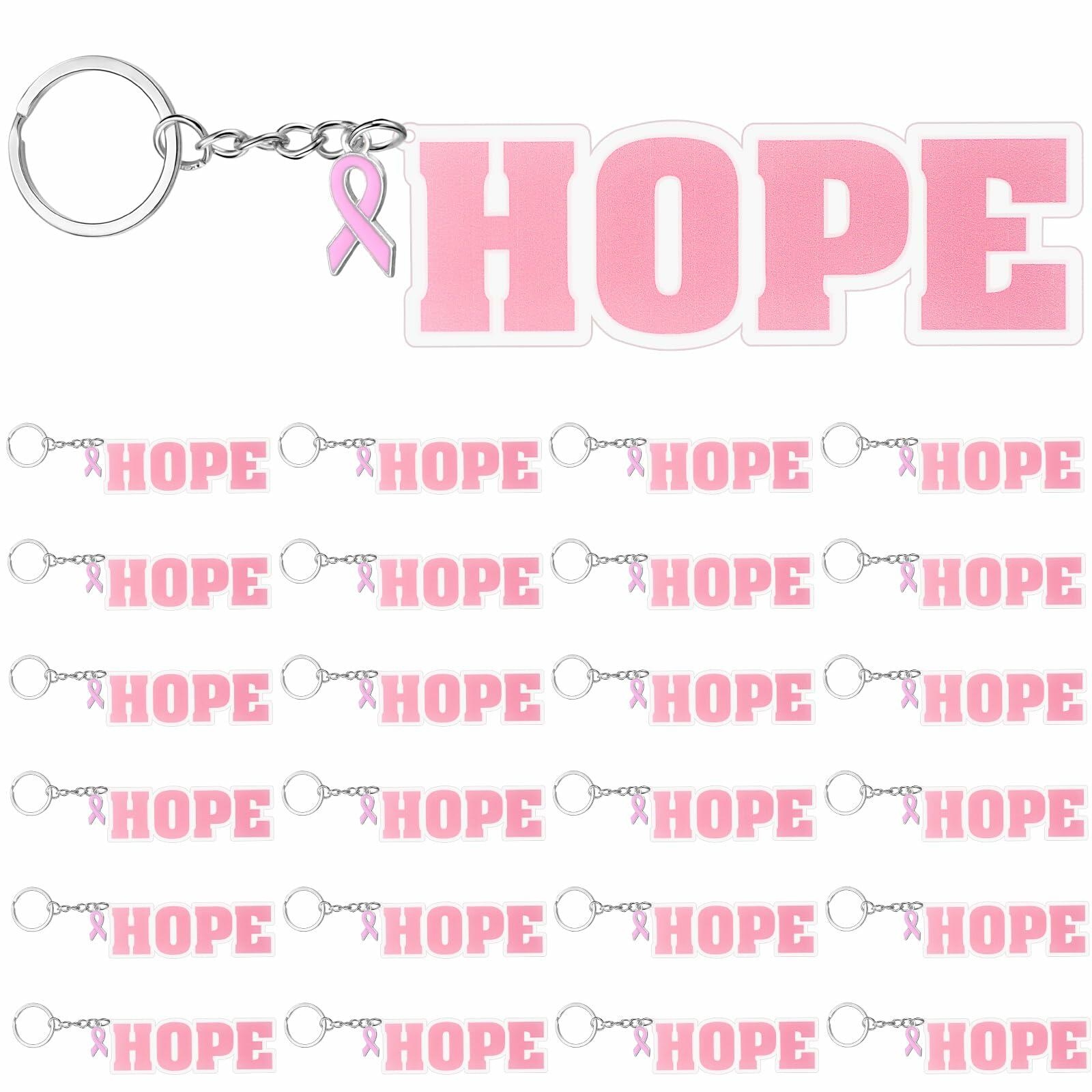 Nosiny 24 Pcs Pink Breast Cancer Awareness Acrylic Keychains 4.13x1.42in
