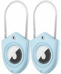 TUXON Airtag Holder Keychain with Wire Cable Blue 2 Pack Secure Lock Case