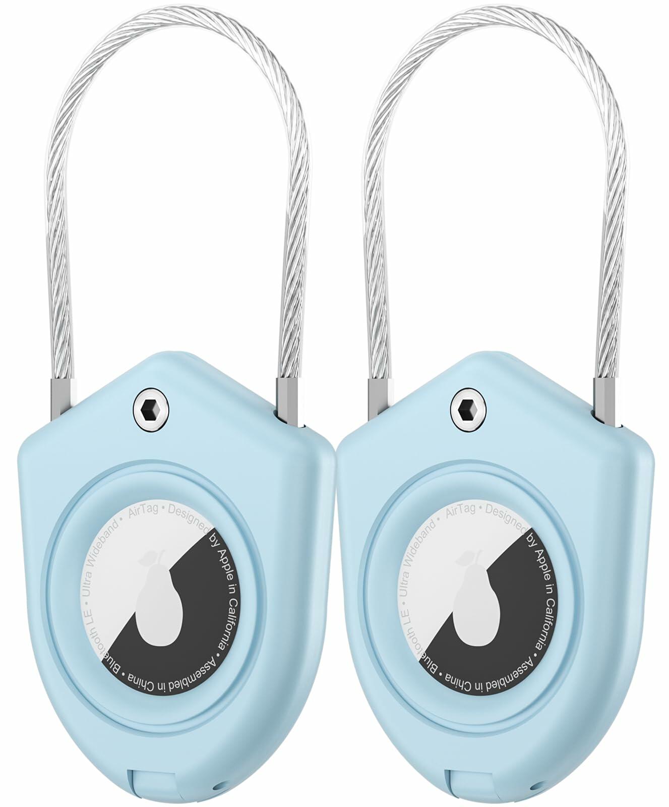 TUXON Airtag Holder Keychain with Wire Cable Blue 2 Pack Secure Lock Case