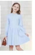 WULFUL Girls Sweater Dress Long Sleeve Button Pleated Knit Light Blue Size 7-8Y