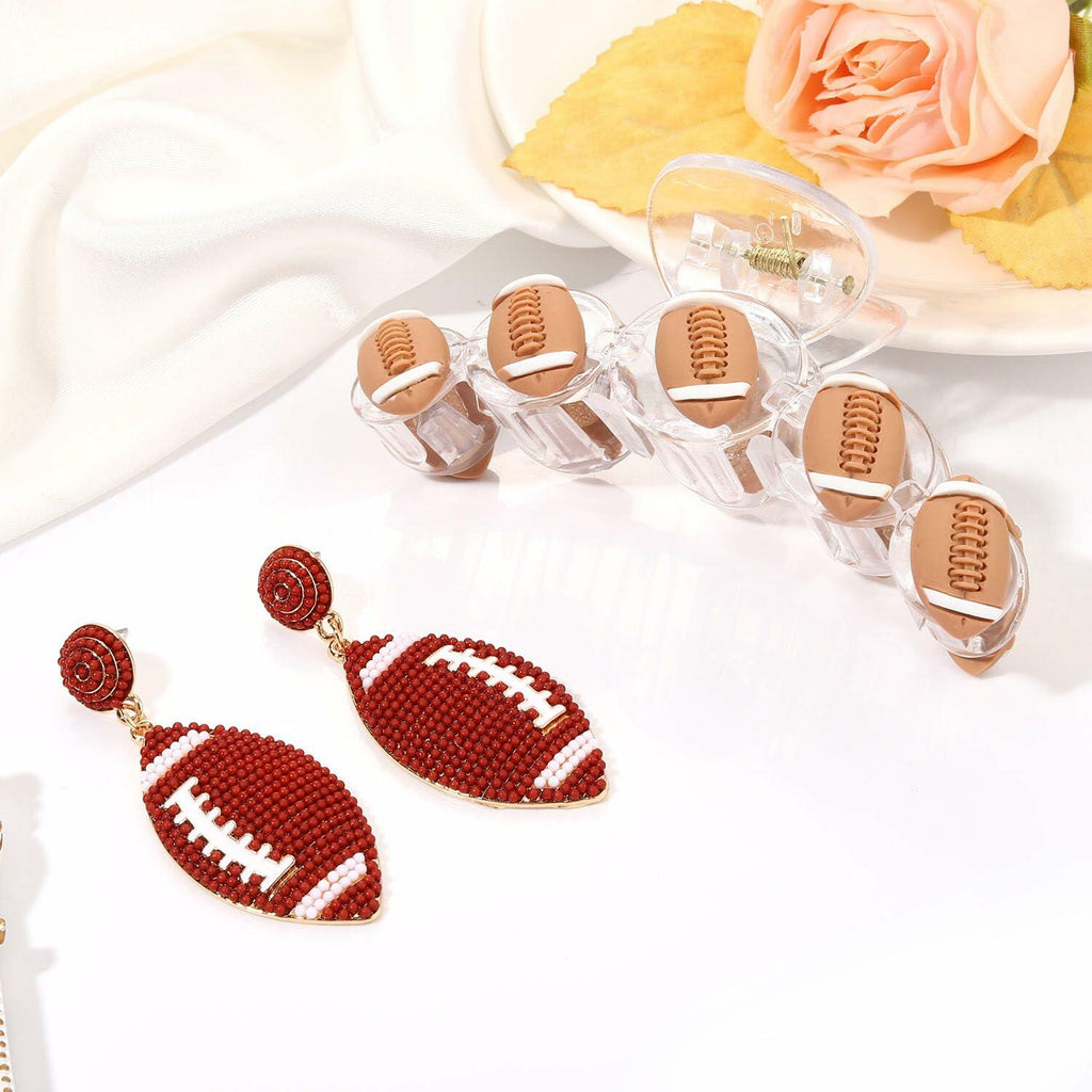 ANGLESJELL Football Baseball Hair Claw Clips Beaded Clear Nonslip Large D