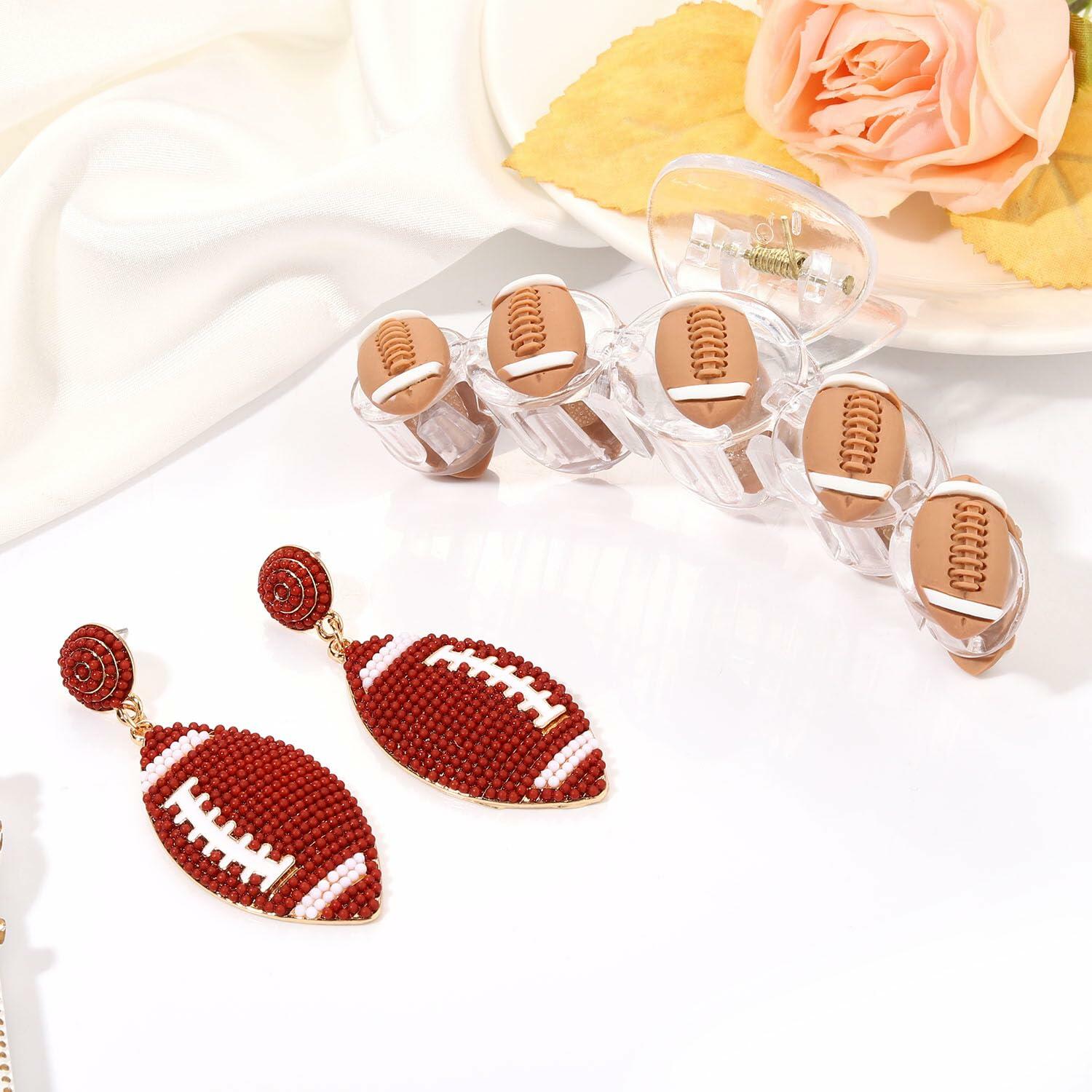 ANGLESJELL Football Baseball Hair Claw Clips Beaded Clear Nonslip Large D