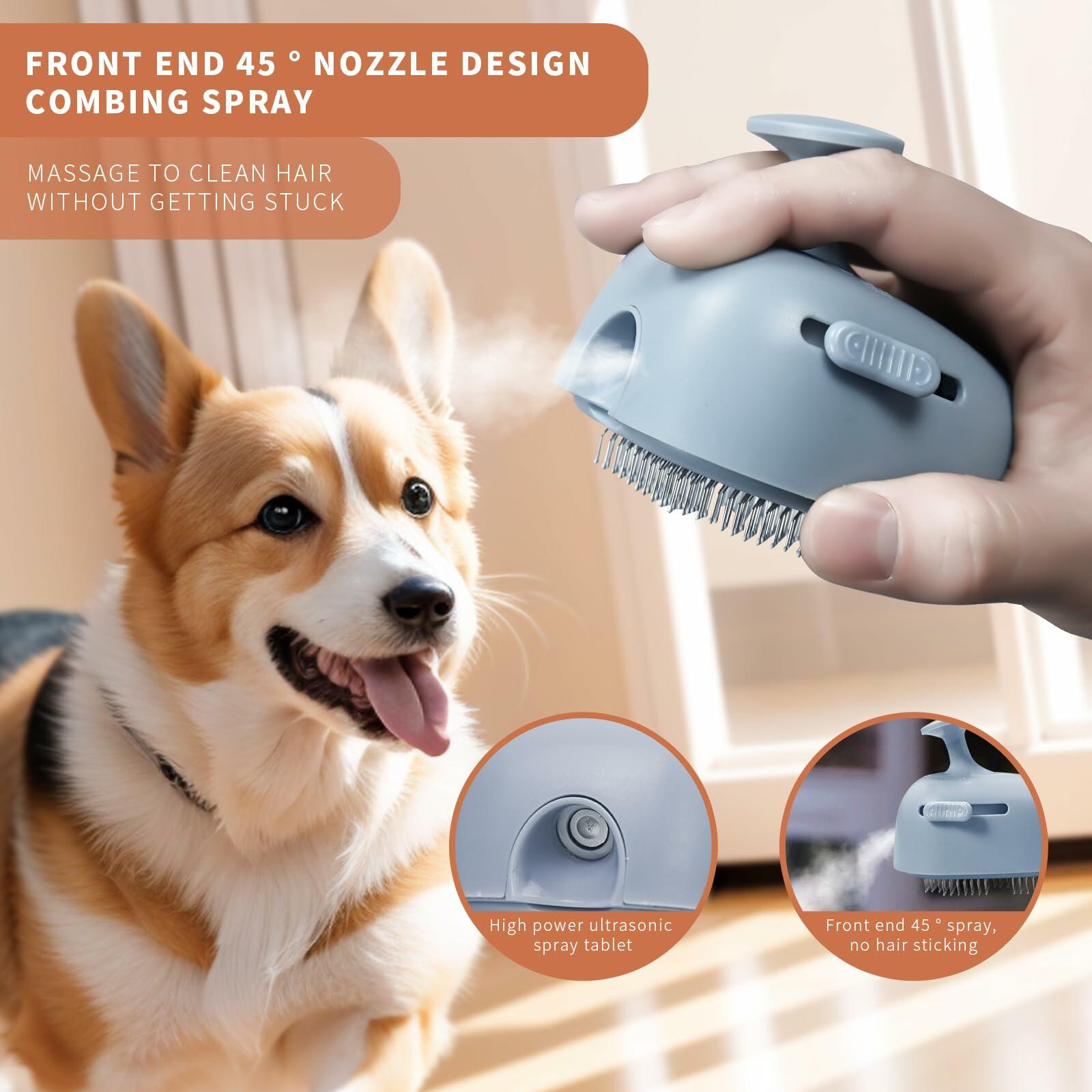 NAHANGPET 4-in-1 Rechargeable Cat Steam Brush Shedding Comb Blue