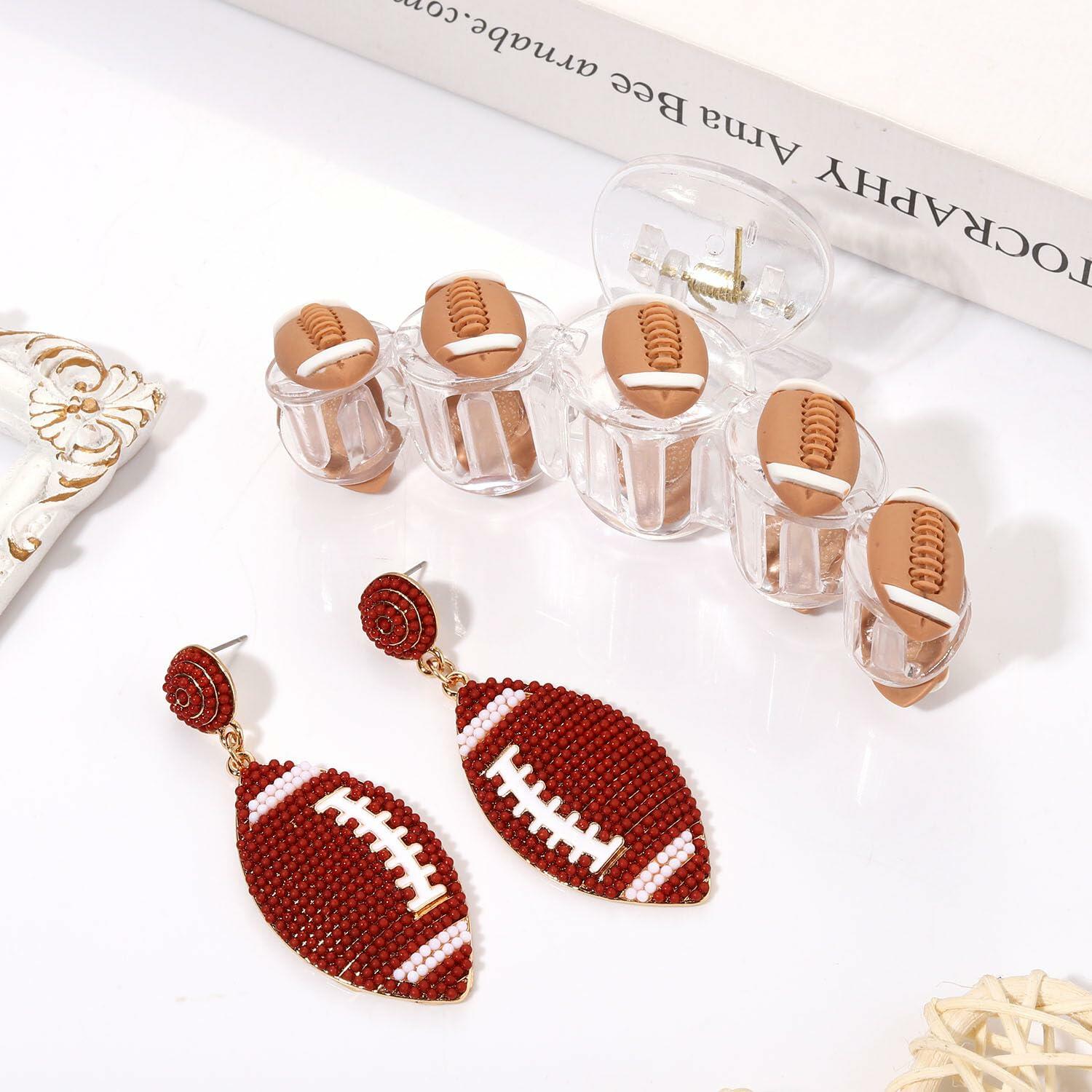 ANGLESJELL Football Baseball Hair Claw Clips Beaded Clear Nonslip Large D