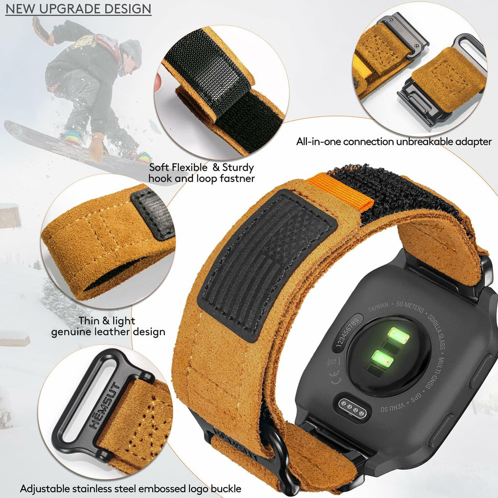 hemsut h Hoop and Loop Wide Watch Band Compatible Garmin Venu Brown/2 Size 45mm