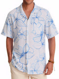 ALLOVIN Mens Hawaiian Shirt Floral Button Down Blue White XL
