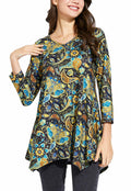 ENMAIN Plus Size Tunic Top Women 3/4 Sleeve V Neck Paisley Flare Size XX-Large