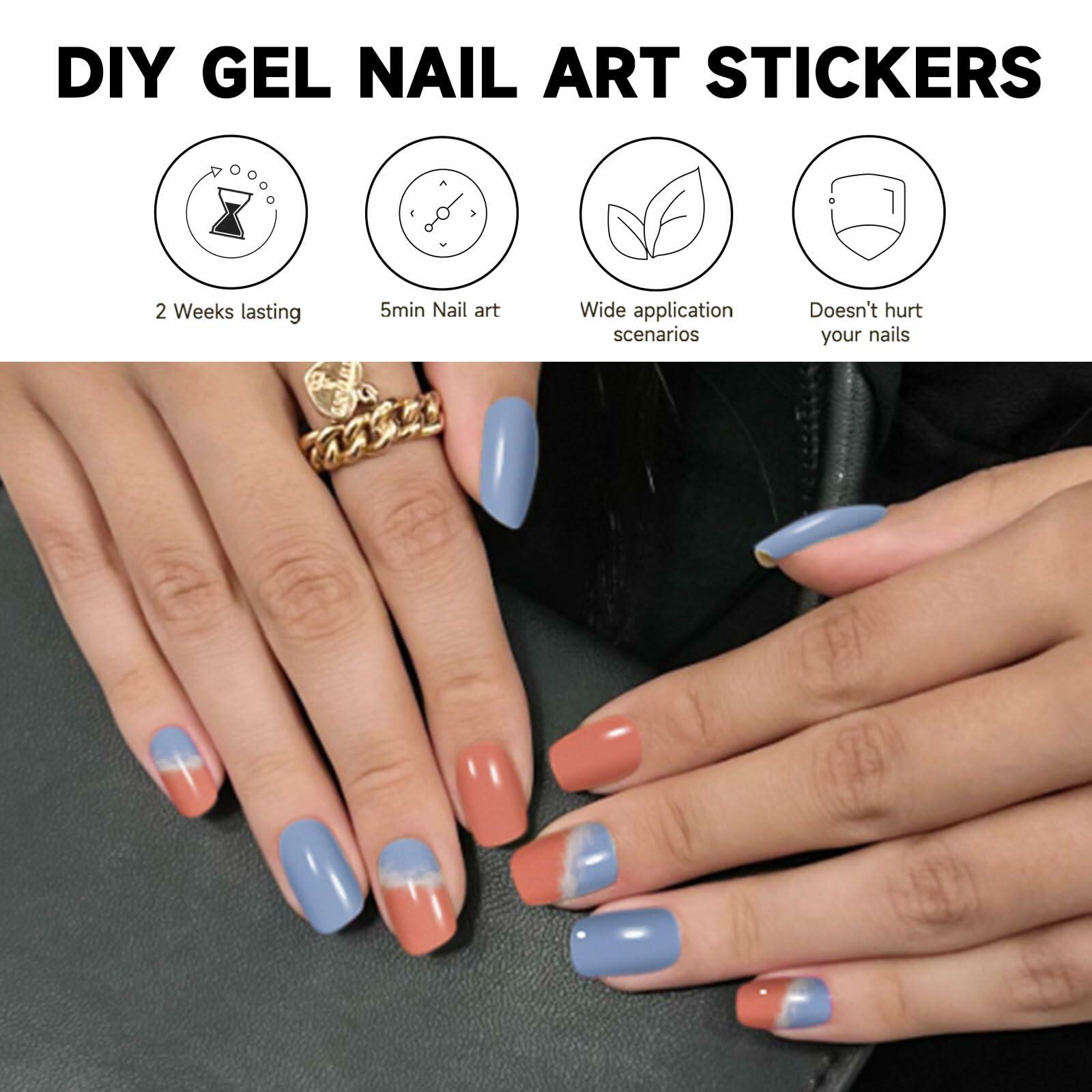 DUKASOU Semi Cured Gel Nail Strips 28 pcs Sunset Glow UV Nail Stickers