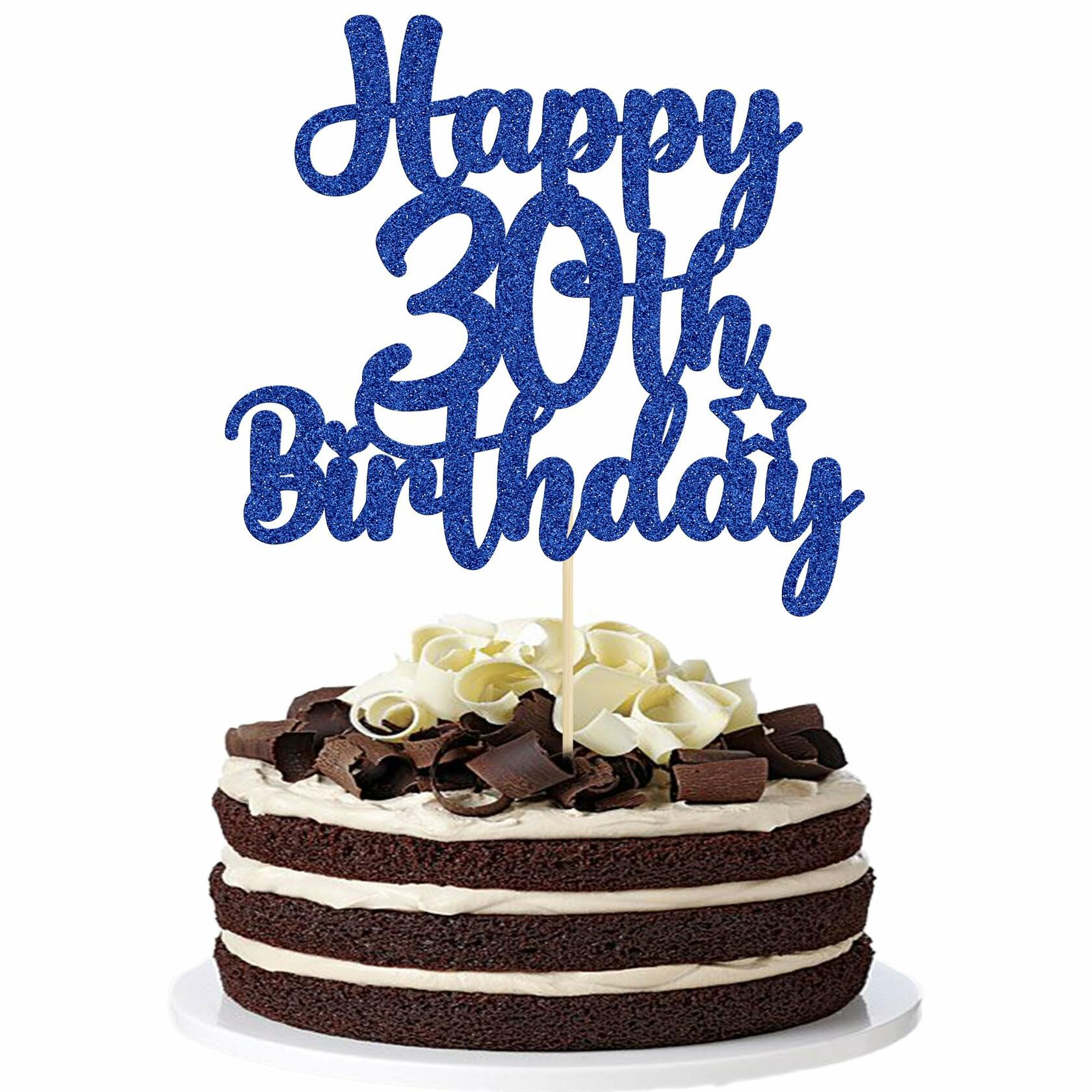 Gyufise Happy 30th Birthday Cake Topper Glitter Blue 1Pc
