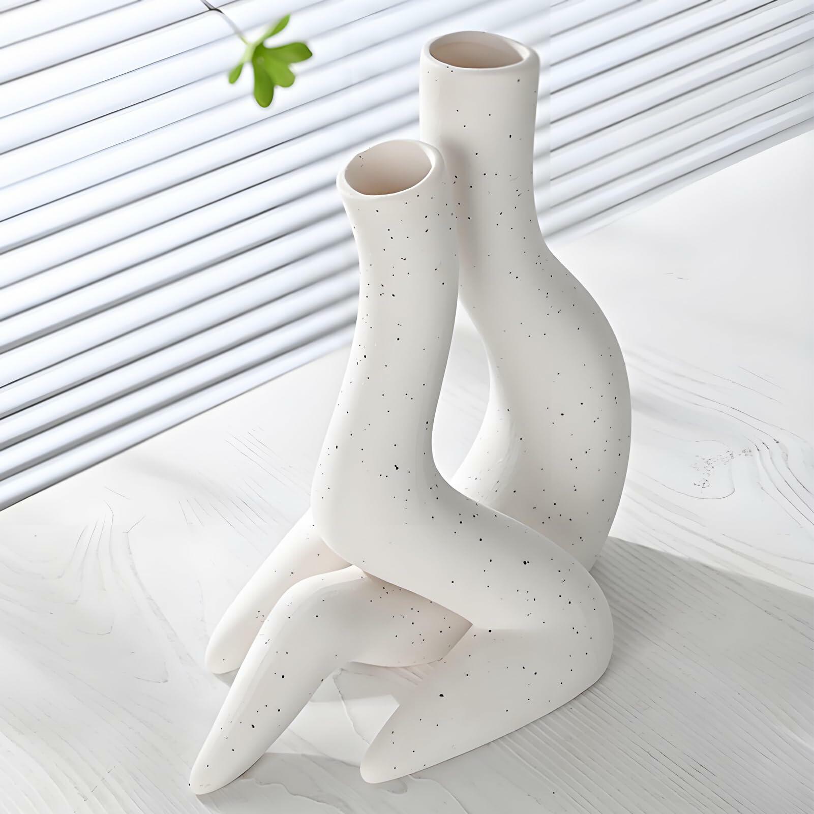 T9TDCS White Ceramic Vase Set of 2 Modern Nordic Boho Home Decor