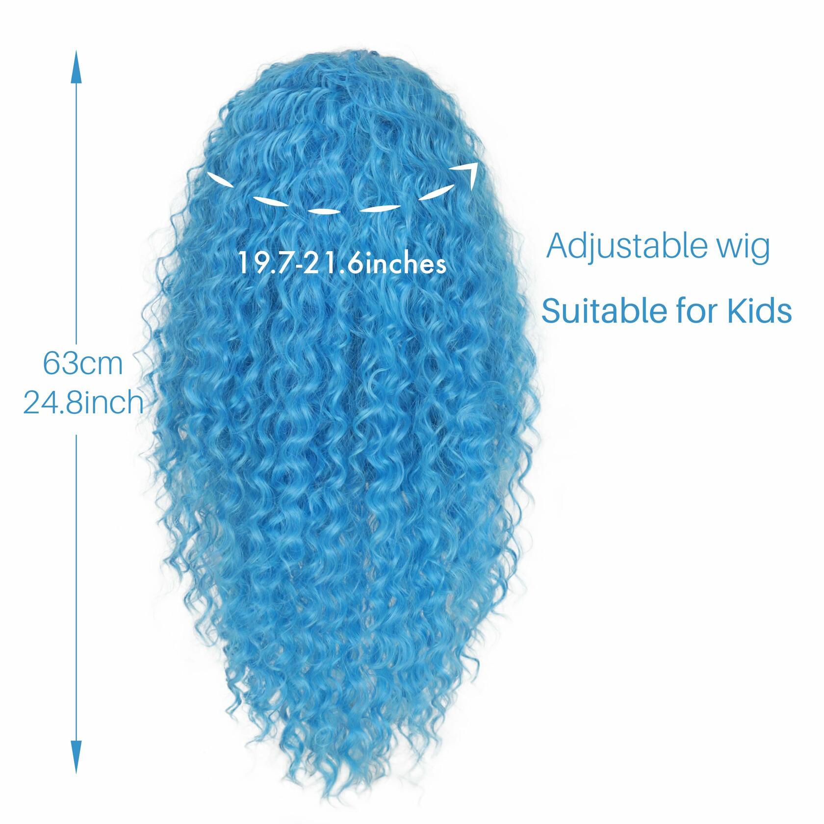Miss U Hair Girls Long Curly Blue Wig Child Size