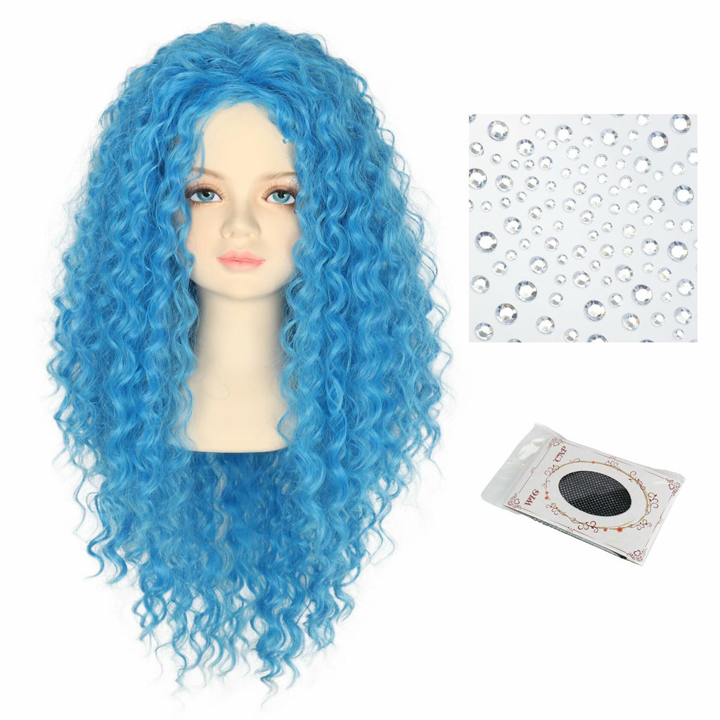 Miss U Hair Girls Long Curly Blue Wig Child Size