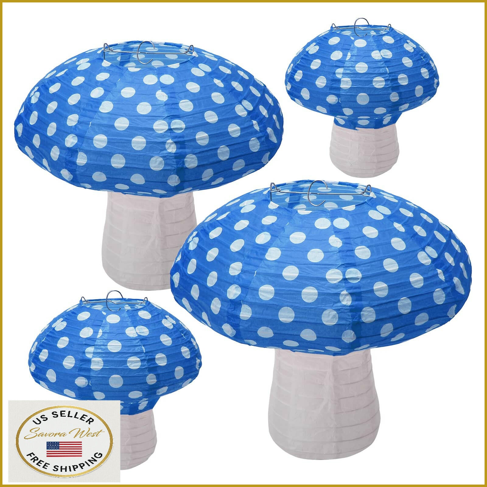 Lotus Mann 3PCS Large Navy Blue Mushroom Paper Lanterns Rustic Birthday Decor