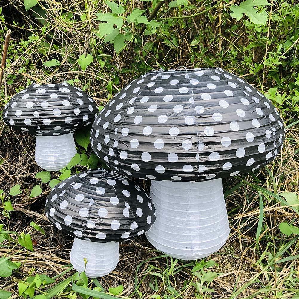 Lotus Mann 3PCS Large Navy Blue Mushroom Paper Lanterns Rustic Birthday Decor