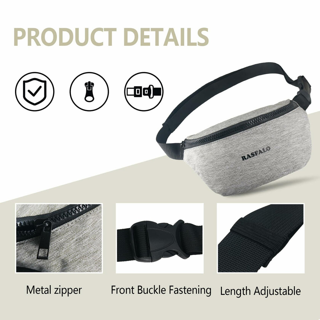 Rasfalo Fanny Pack Crossbody Bag Adjustable Belt Large Black Style 02