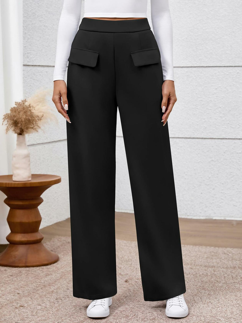 BTFBM Women's High Waisted Stretchy Palazzo Pants Black Size XX-Large