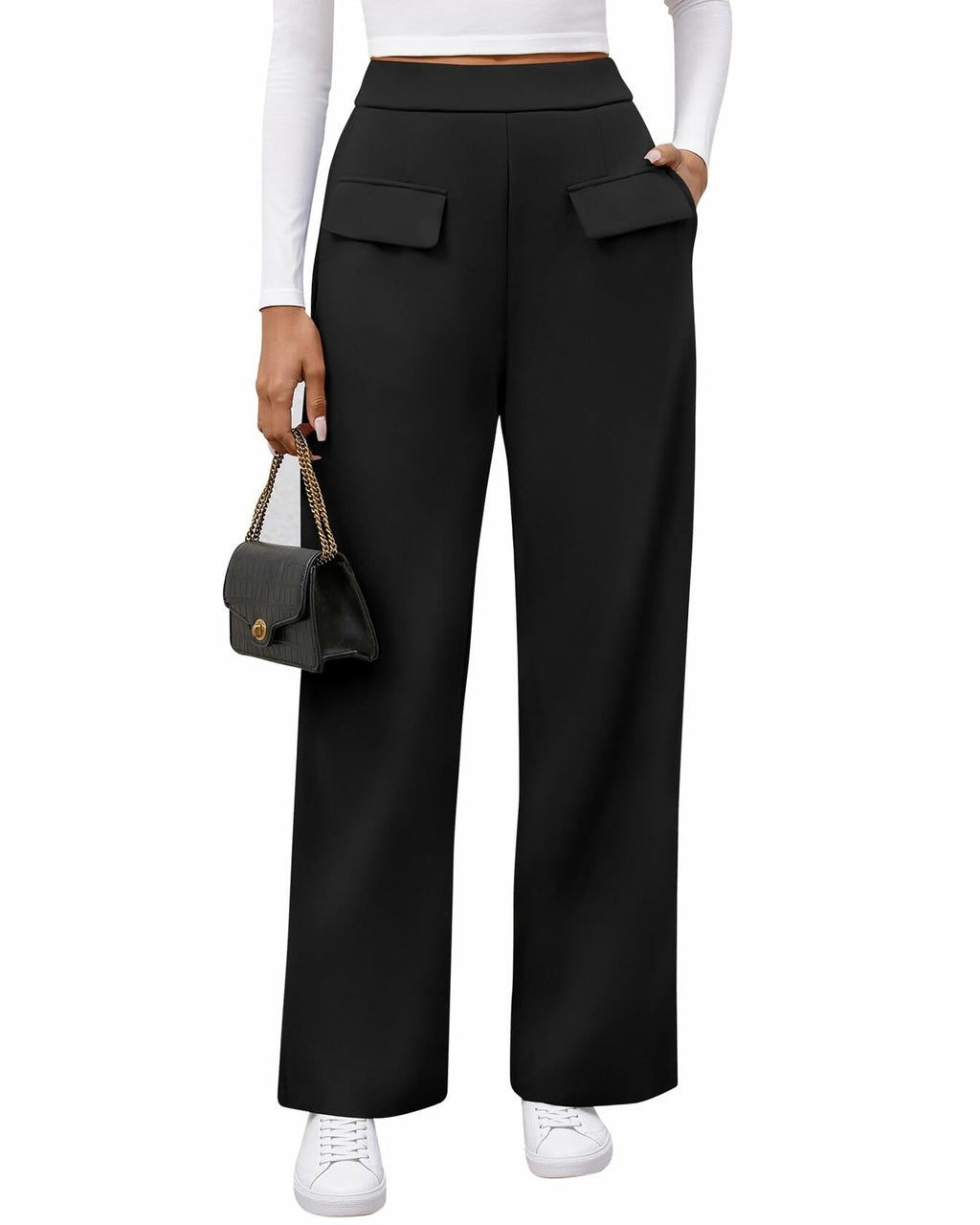 BTFBM Women's High Waisted Stretchy Palazzo Pants Black Size XX-Large