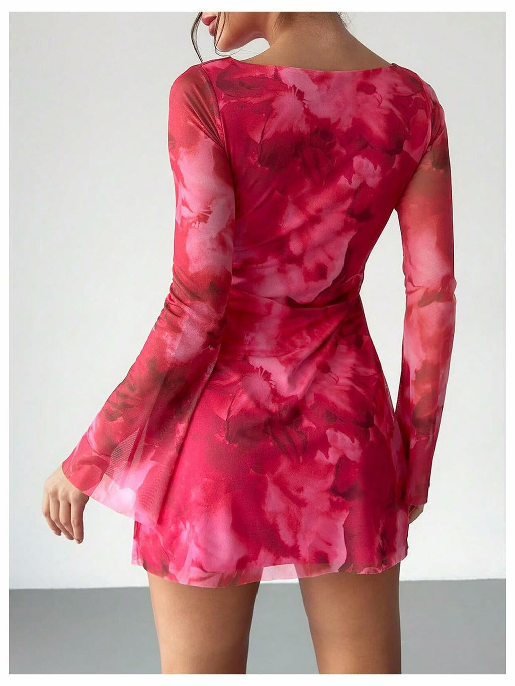Milumia Women's Floral Bell Sleeve Mini Dress Boat Neck Pink Size M
