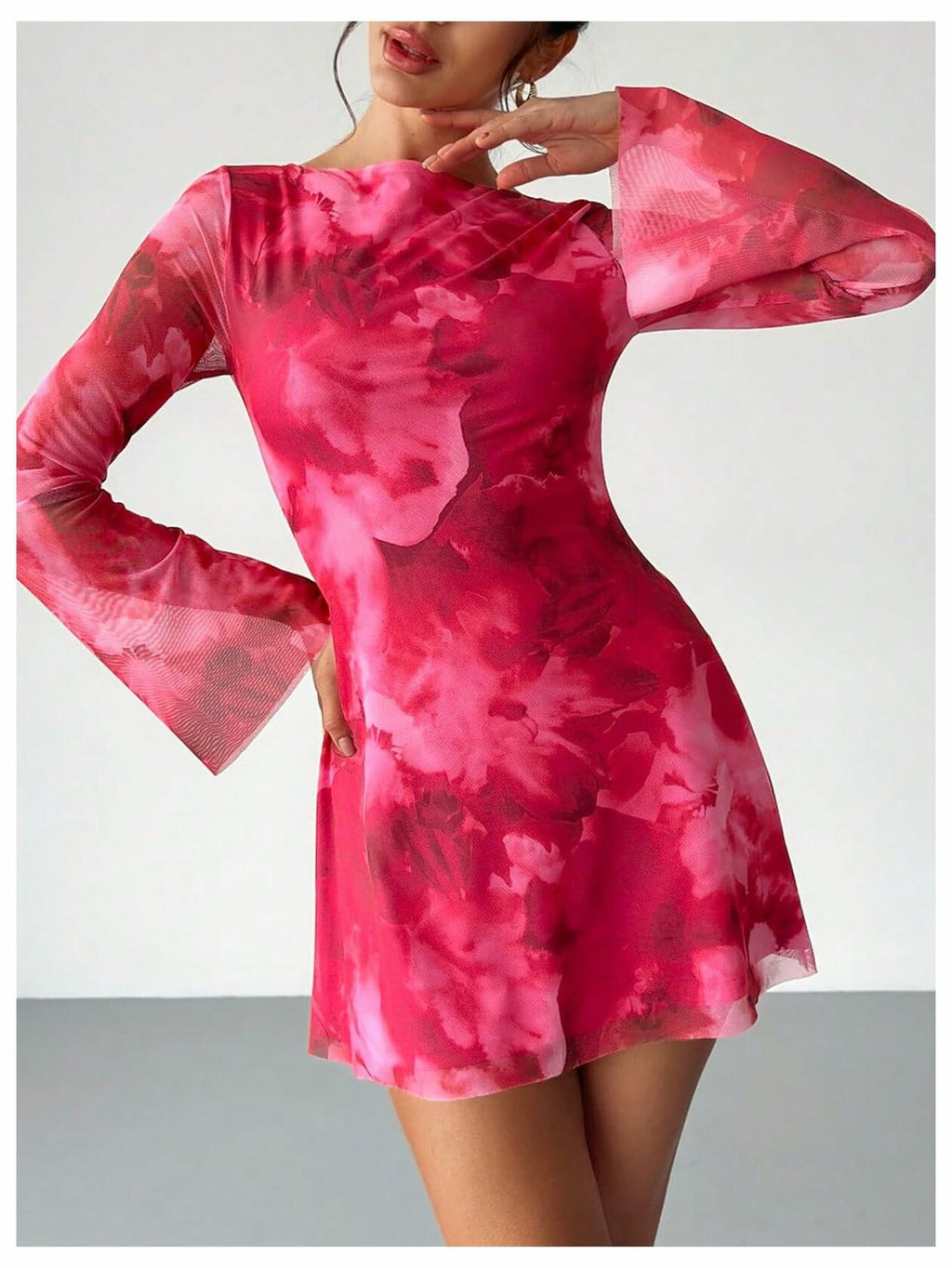 Milumia Women's Floral Bell Sleeve Mini Dress Boat Neck Pink Size M