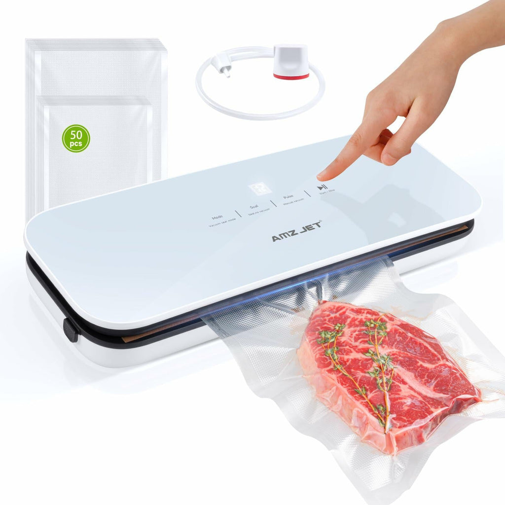 Amz Jet Vacuum Sealer Food LED Touch Digital White 50 Bags Included