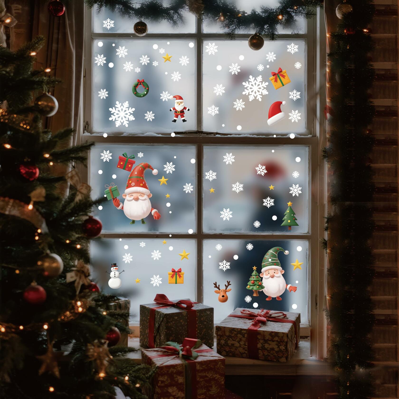 XISHIUYIS 396Pcs Christmas Window Decorations Removable Clings White