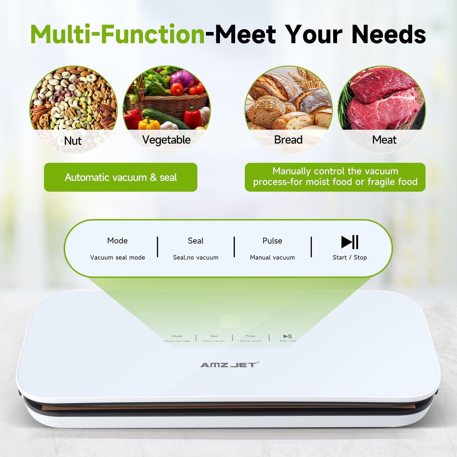 Amz Jet Vacuum Sealer Food LED Touch Digital White 50 Bags Included