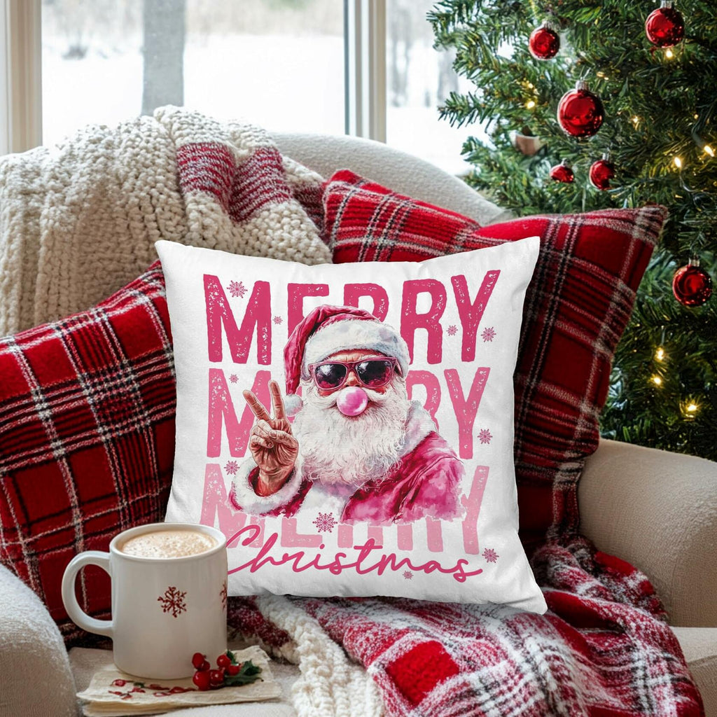 GDJIEGBC Pink Santa Christmas Pillow Cover 18x18 Flannel Holiday Decor