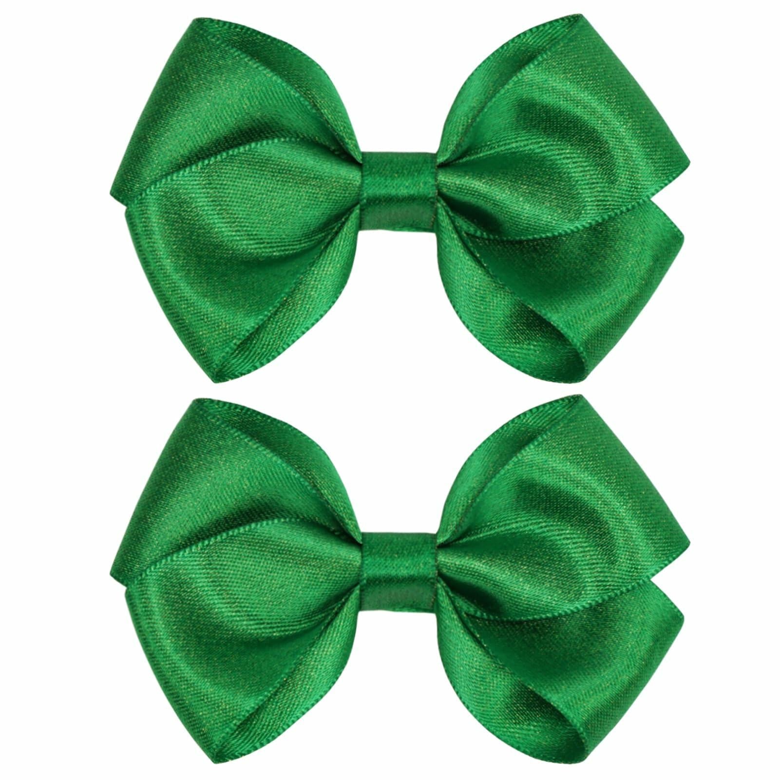 ZOLYCO 3 Inch Glitter Green Hair Bows Clips Alligator Hairpin 2 Count