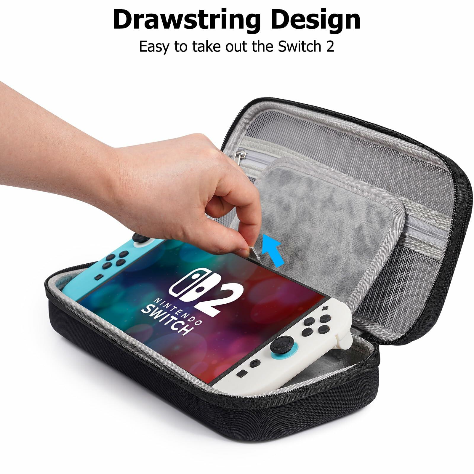 TIGOJH Switch 2 Carry Case with 10 Game Slots & Accessory Pocket Black