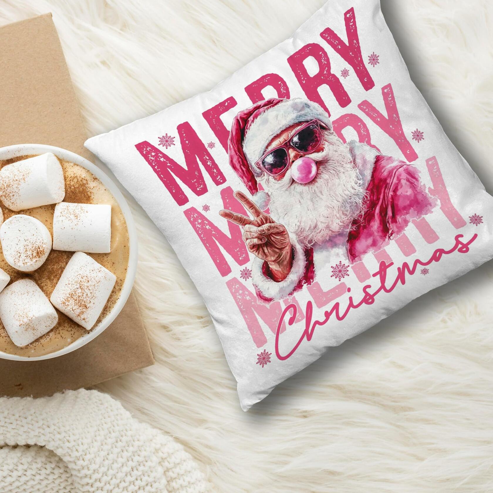 GDJIEGBC Pink Santa Christmas Pillow Cover 18x18 Flannel Holiday Decor