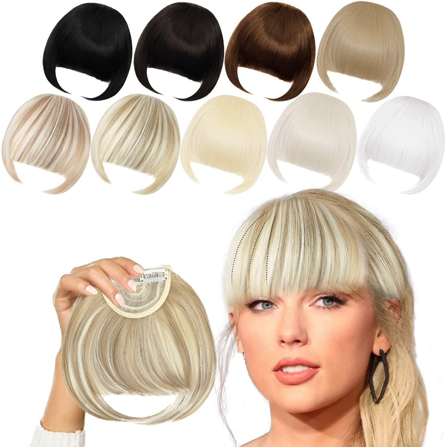 XRACEPHOL Blonde Bangs Clip-in Thick Natural Full Front Straight Hairpiece
