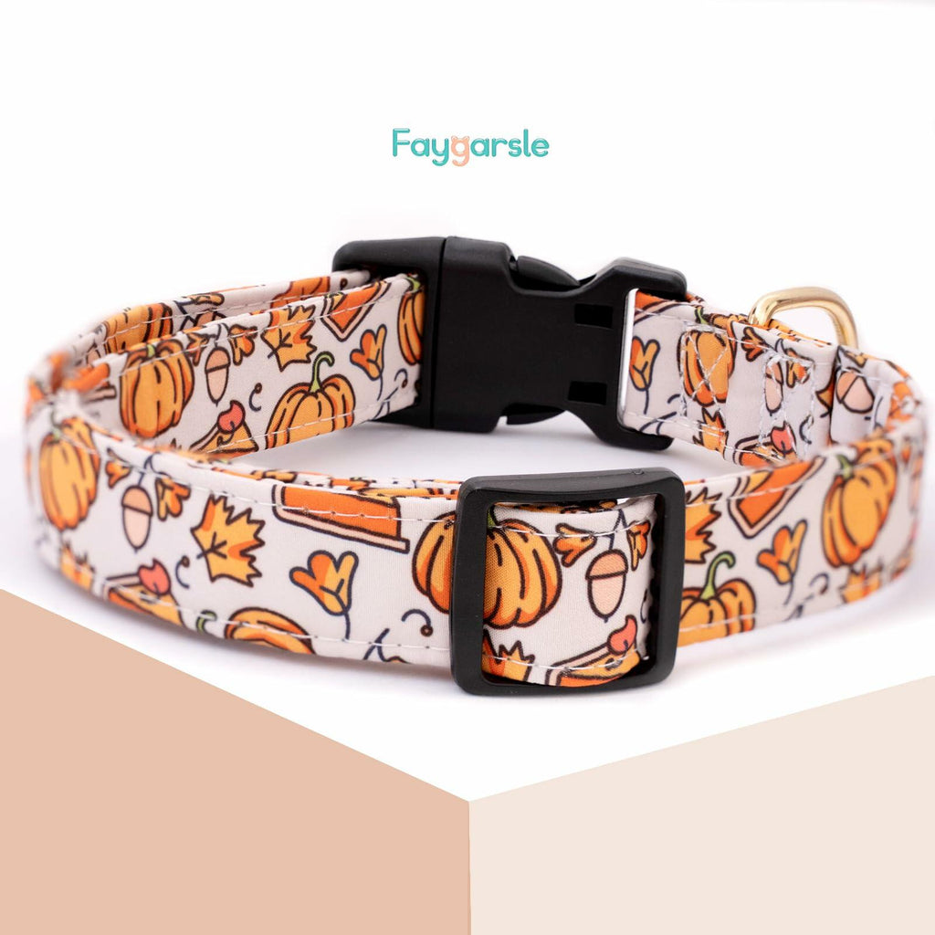 Faygarsle Orange Dog Collar Pumpkin Leaf Pattern Fall Autumn Small Size S