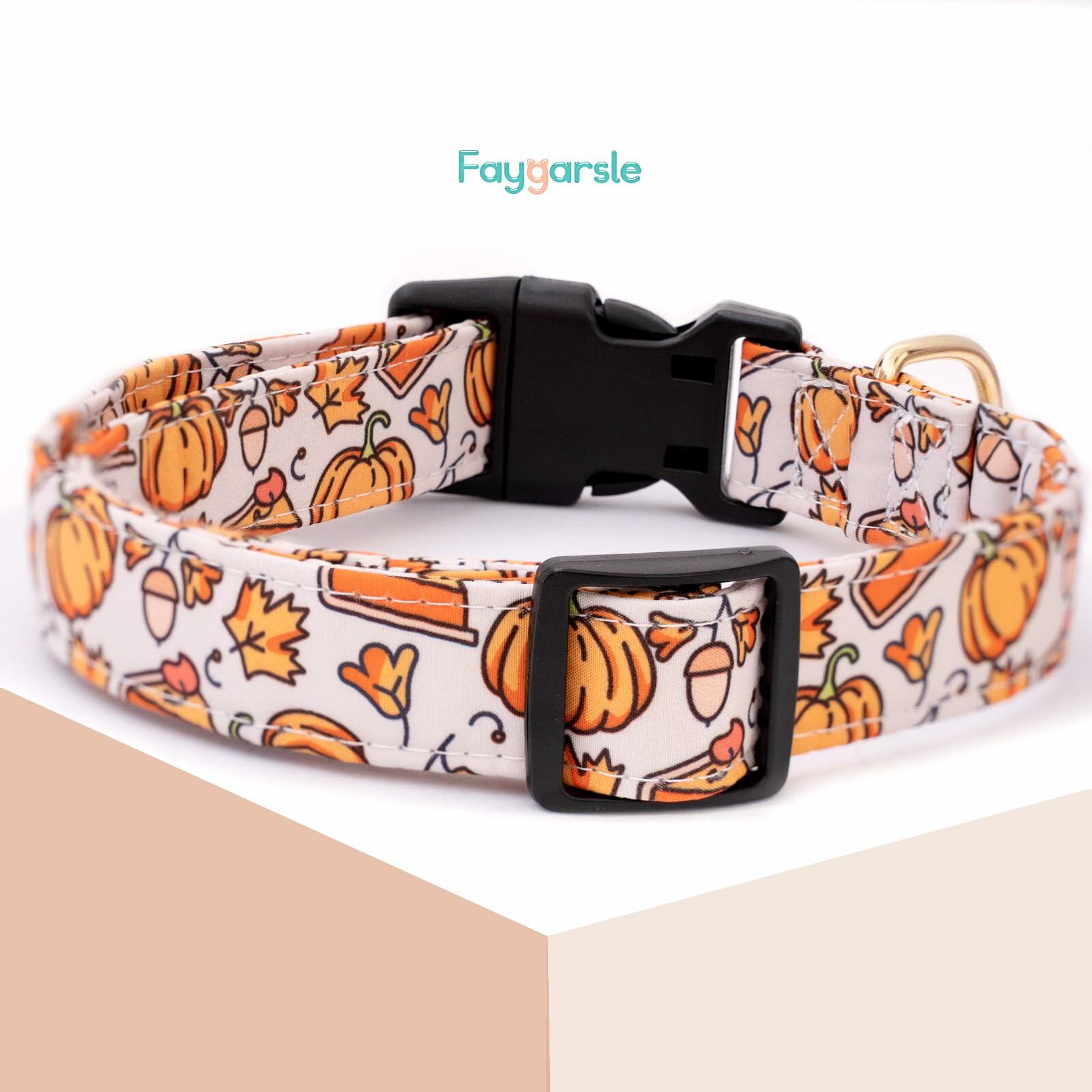 Faygarsle Orange Dog Collar Pumpkin Leaf Pattern Fall Autumn Small Size S
