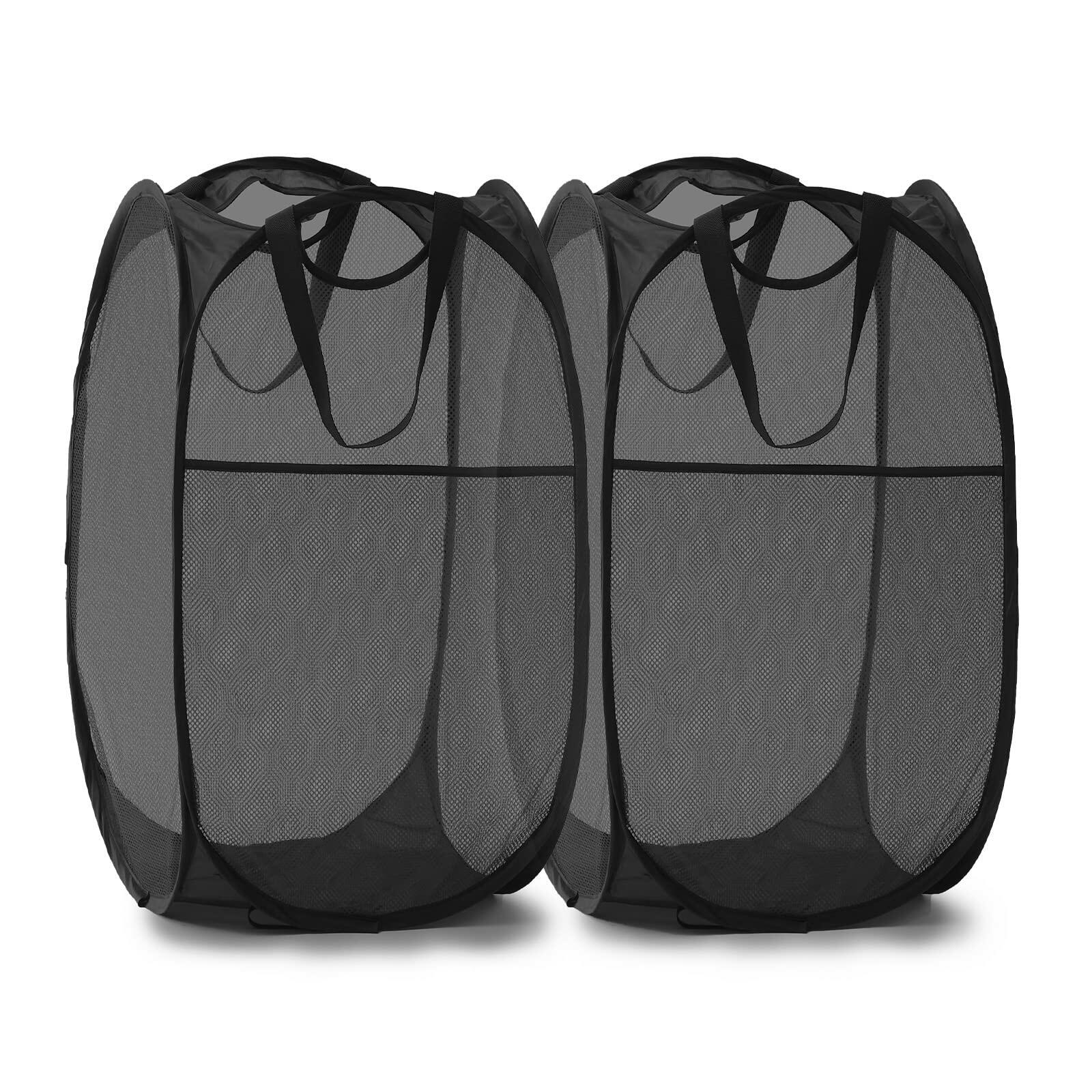 TECHMILLY Collapsible Mesh Laundry Hamper Pop Up w/Handles 2 Pack Black