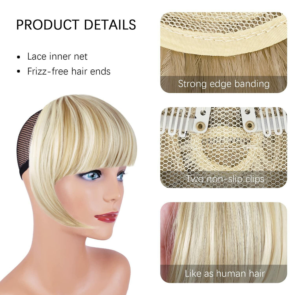 XRACEPHOL Blonde Bangs Clip-in Thick Natural Full Front Straight Hairpiece