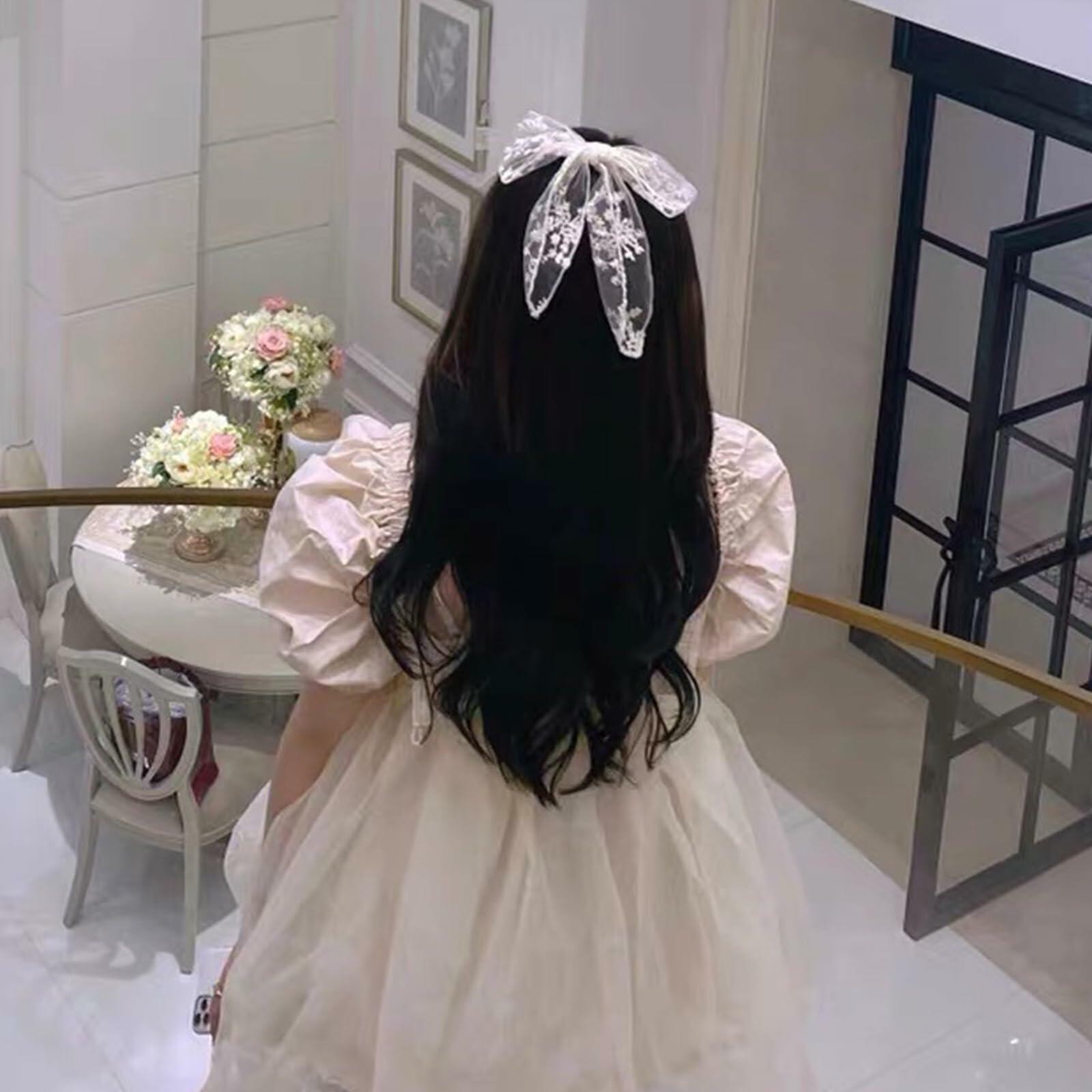 ASIJUNTYECHO Large Lace Hair Bows for Girls Women Tulle Jacquard Clips