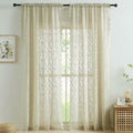 Bujasso Beige Lace Sheer Curtains 54x108 inch 2 Panels Floral Rod Pocket