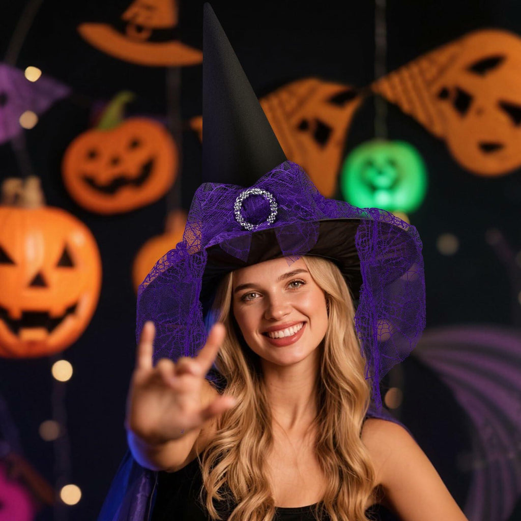 Doitory Halloween Witch Hat Purple Cotton Costume Accessory One Size