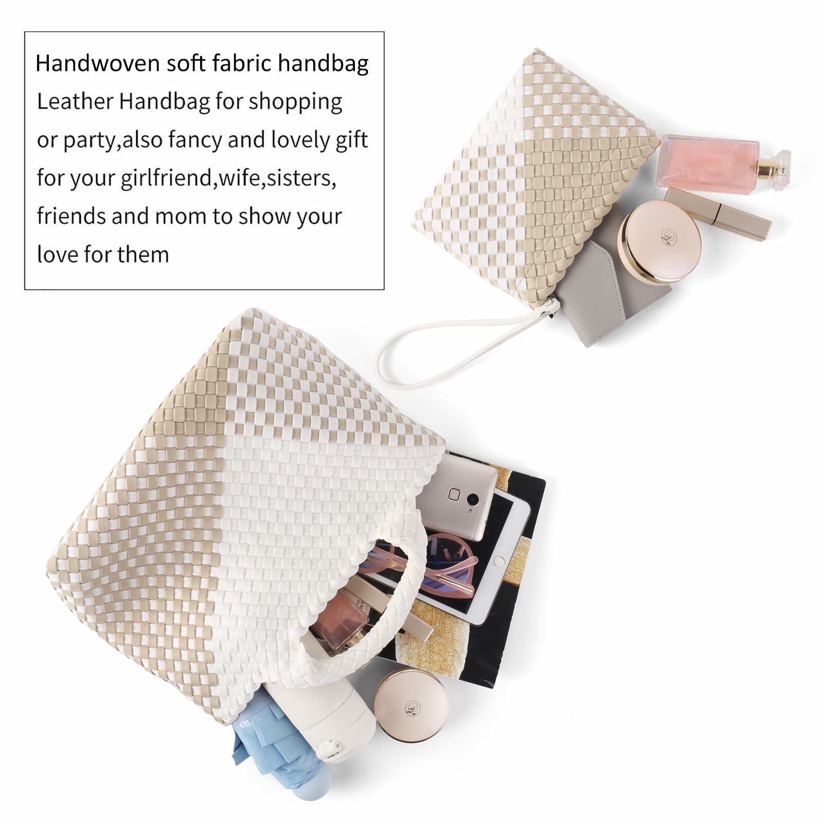 LIKEBAG Neoprene Woven Tote Bag Summer Beach Handbag Purse 11.1x12.2x4.75in