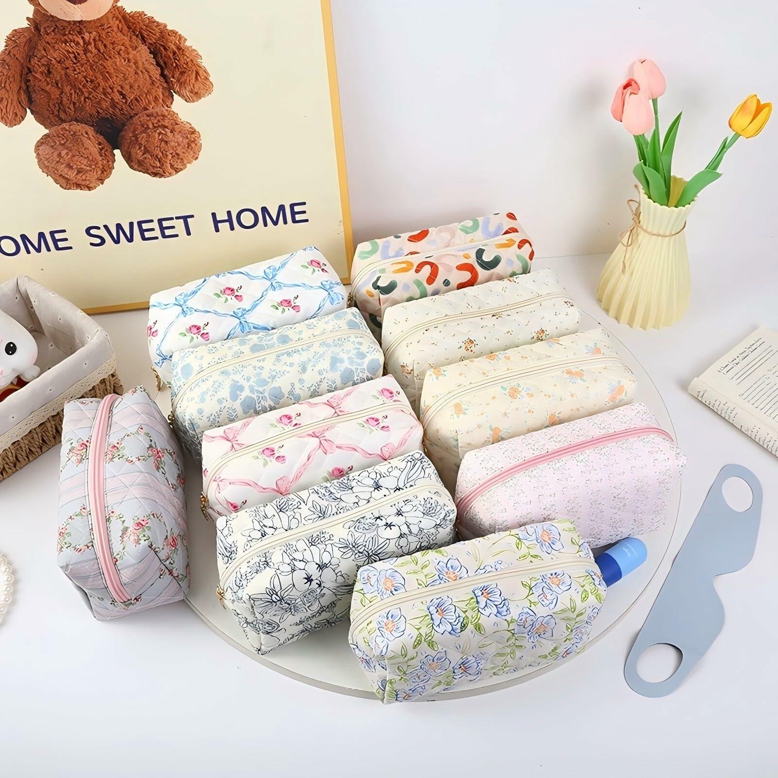 Dalulu Floral Pencil Case Makeup Bag Organizer Large Floret Cotton