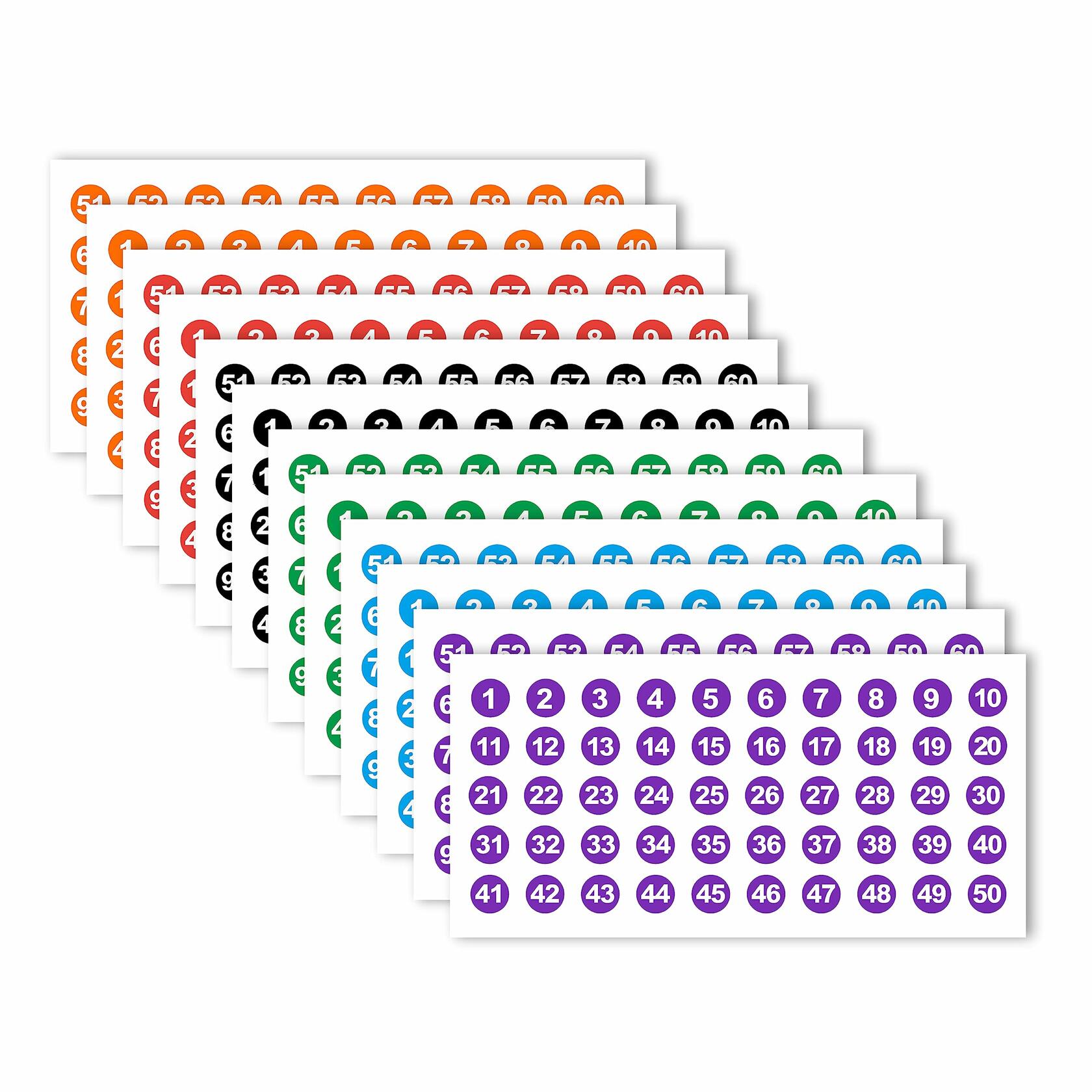 Tamoxu Number Stickers 1-100 Vinyl Waterproof 24 Sheets 1200Pcs Labels