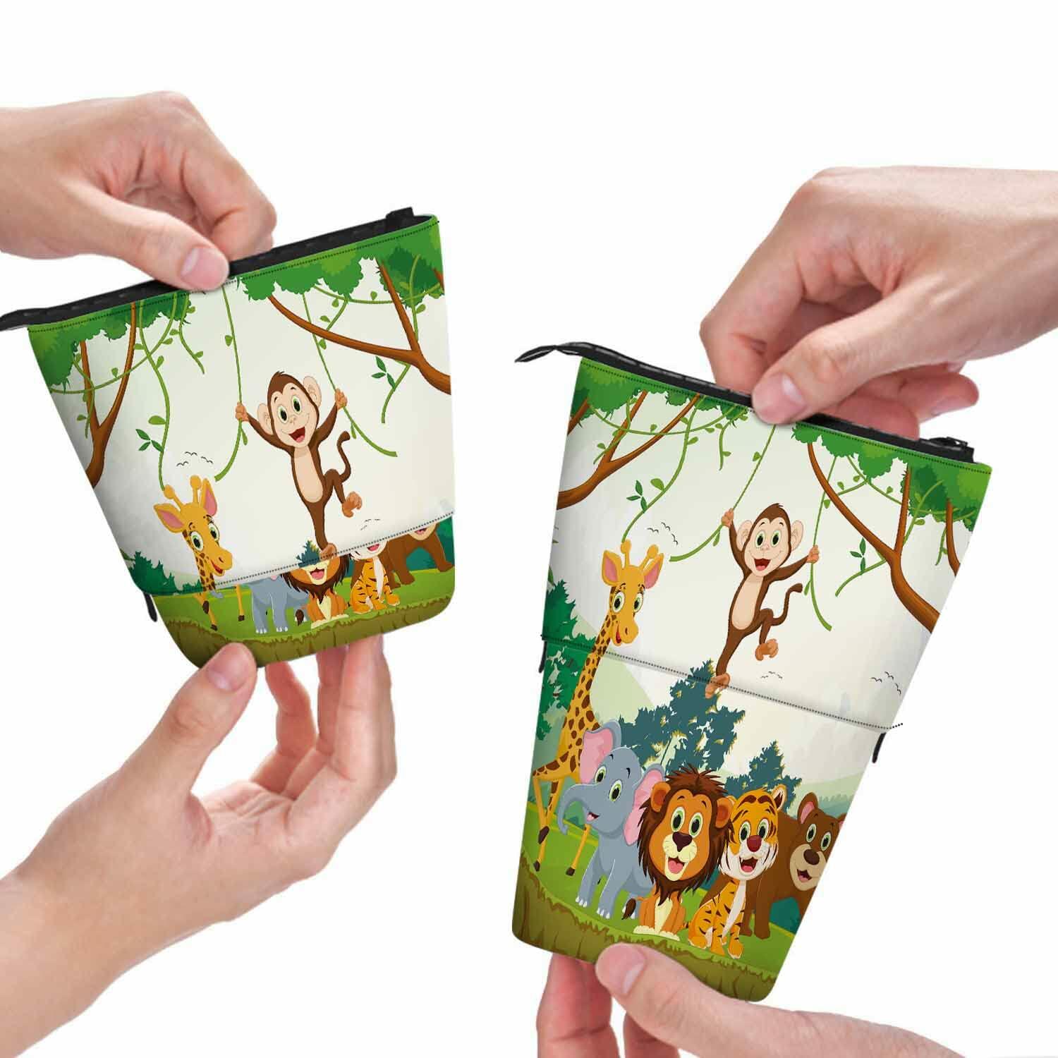 Swono Animal Pencil Case Jungle Monkey Tiger Giraffe Lion Elephant Colorful