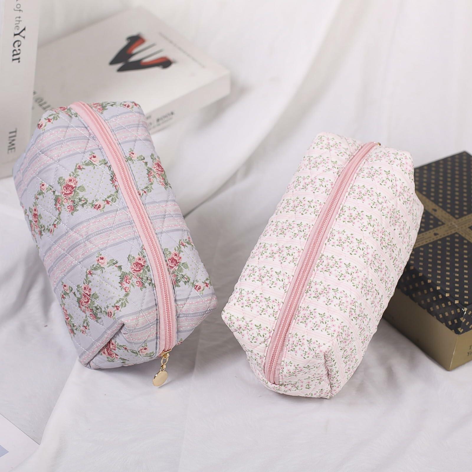 Dalulu Floral Pencil Case Makeup Bag Organizer Large Floret Cotton