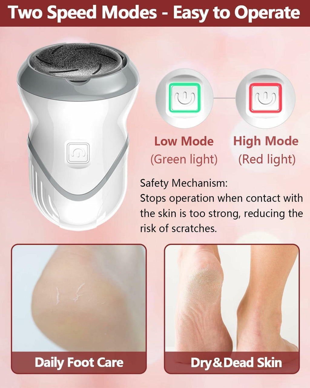 NKJVE Electric Foot File Callus Remover 3 Heads 2 Speed White Rechargeable