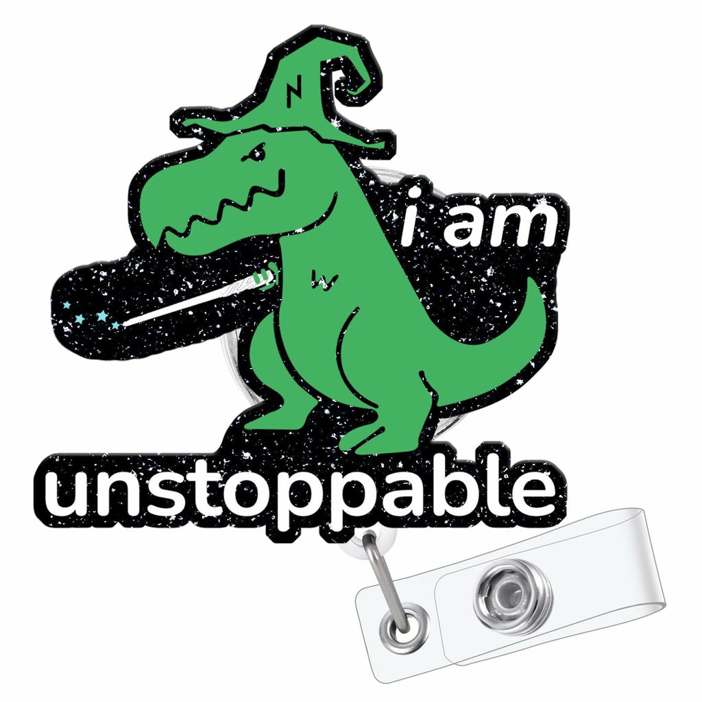 Cute Dinosaur Badge Reel Holder Retractable Swivel Clip Nurse Green