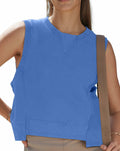 TARSE Womens Crop Tank Top Sleeveless Workout Tee Seablue Size L