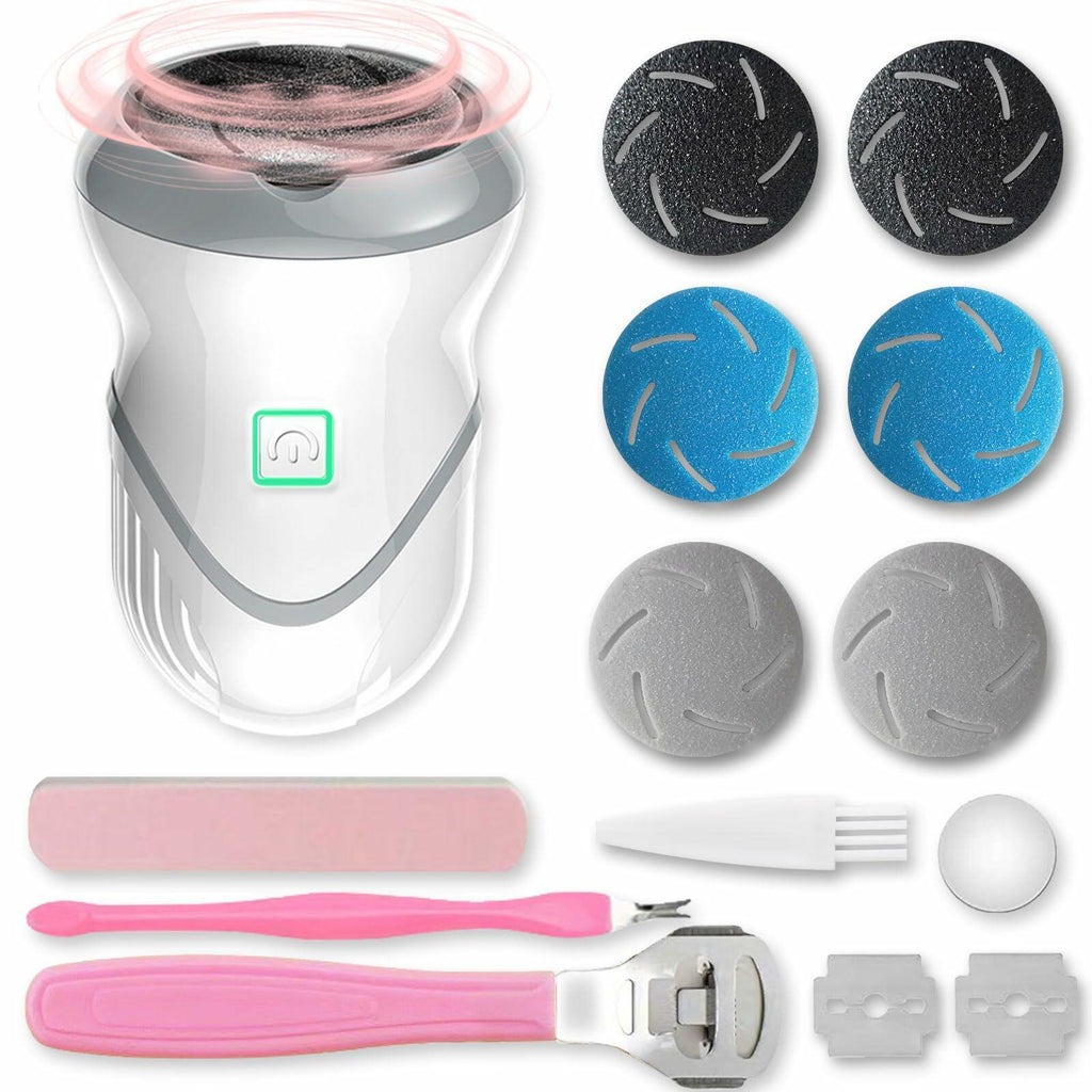 NKJVE Electric Foot File Callus Remover 3 Heads 2 Speed White Rechargeable