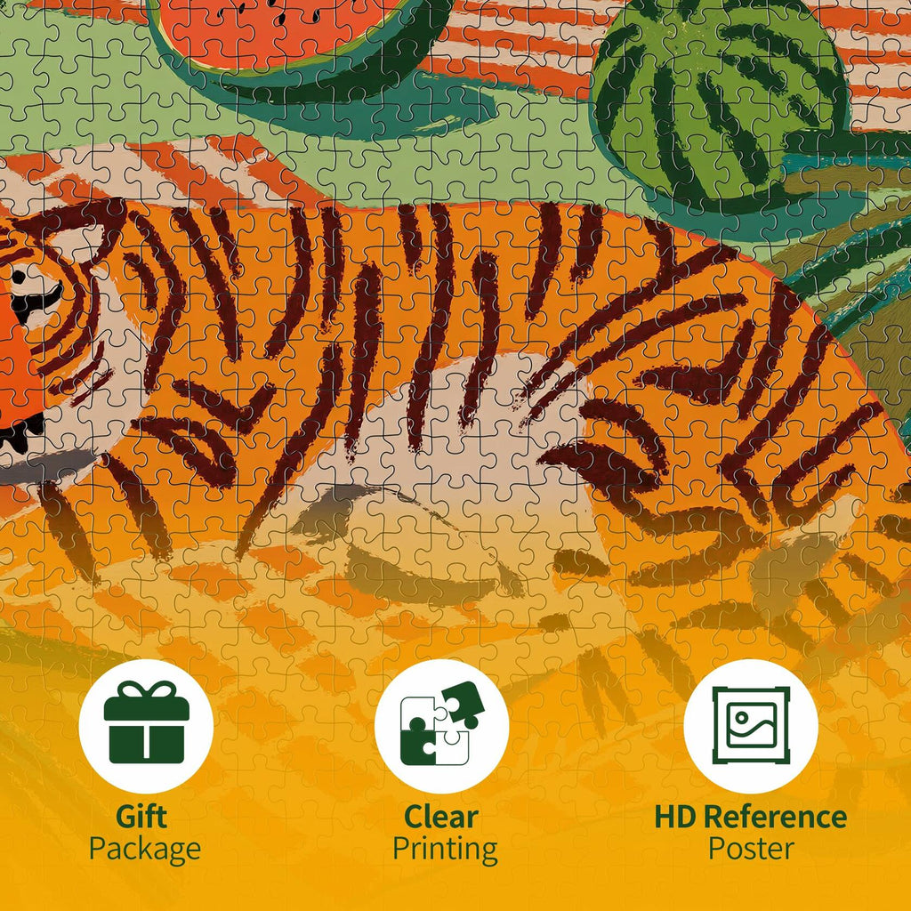 Graphinee 1000pcs Summer Tiger Jigsaw Puzzle Colorful Animal Paper Puzzle