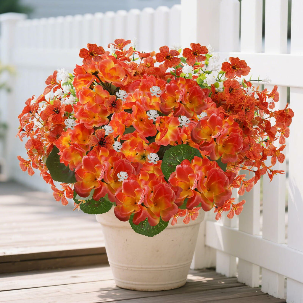 WOBUBU 14'' Artificial Fall Flowers 12 Bundles Orange UV Resistant