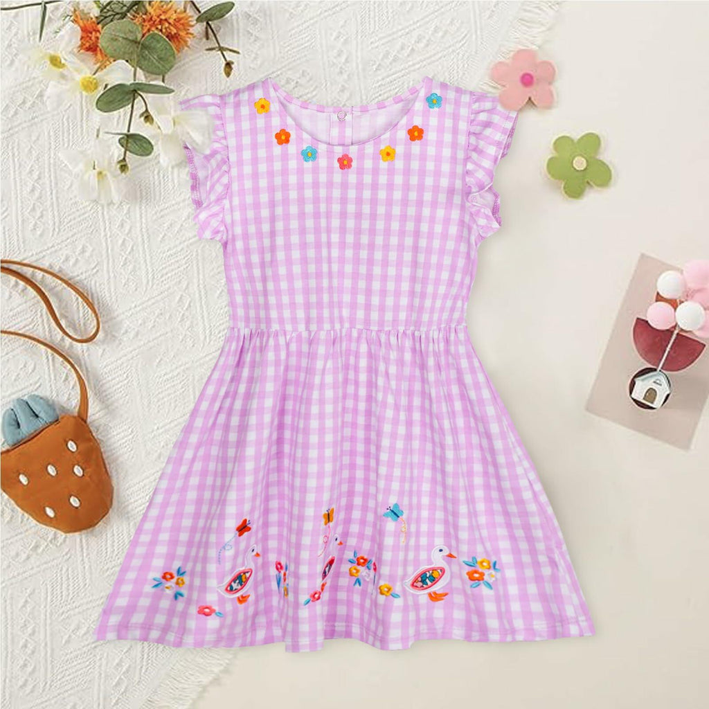 Mumetaz Toddler Girls Ruffle Sleeveless Floral Dress Purple Plaid Size 4-5T
